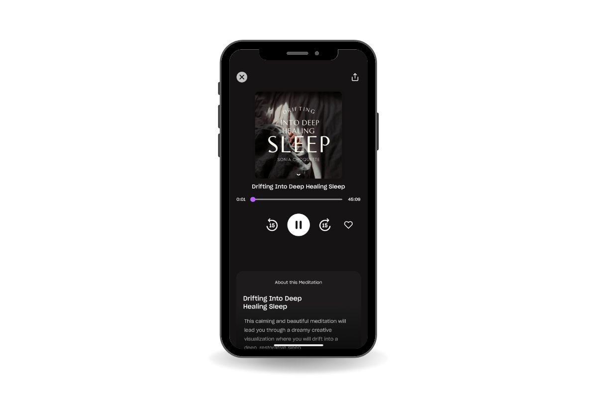 Mockup of Sonia Choquette's meditation for sleep on the Mindvalley app