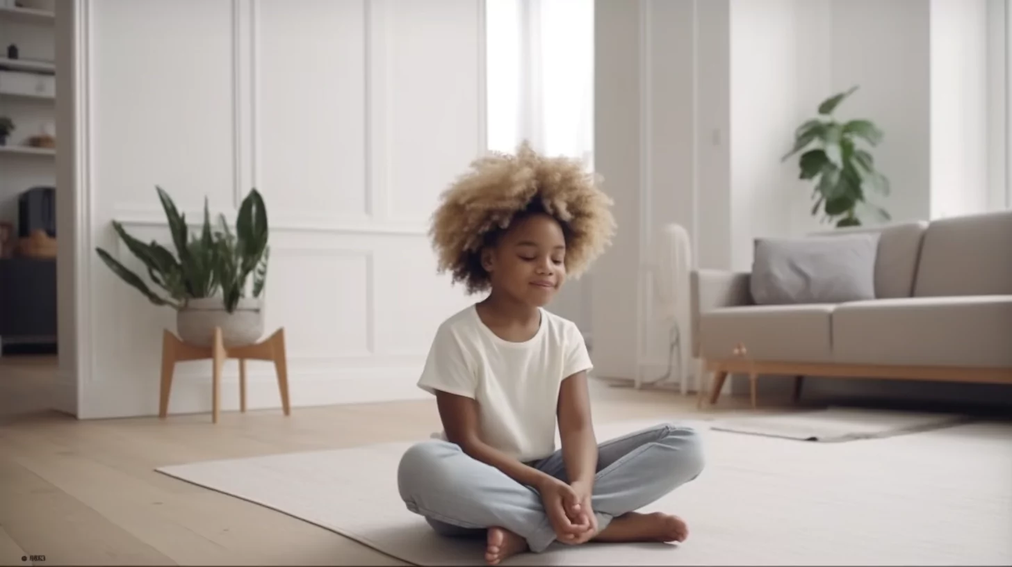AI-generated image of a young girl practicing meditation for kids