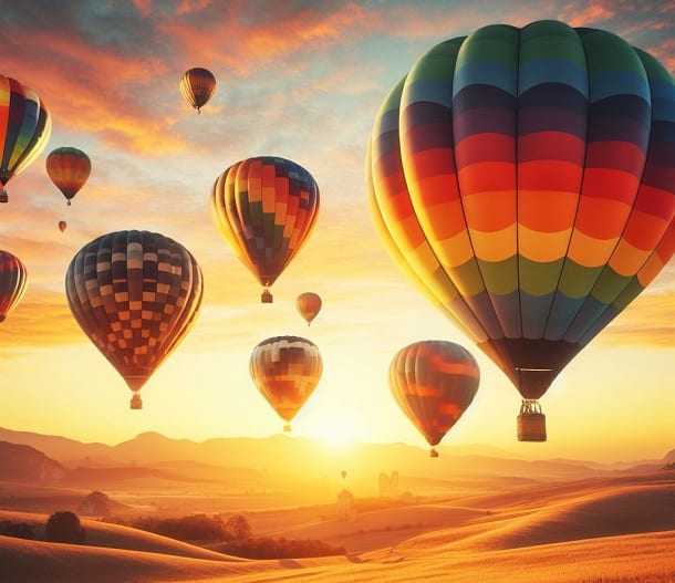 Hot air balloons rising during a morning.